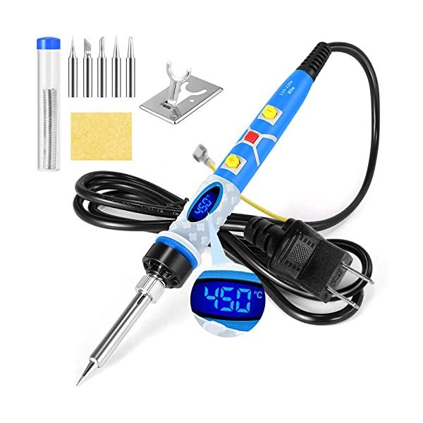 ?子青/-/SX2128・Color:青・液晶画面付きの優れたはんだごて：温度調節ボタンと液晶温度表示により、200℃から450℃まで温度を調節でき、温度をはっきりと読み取ることができるため、過熱によって基板を壊す可能性が低くなり、作業もさ...