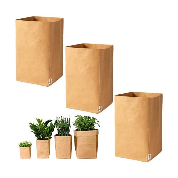 L*3枚/ブラウン/S M L XL/TE32・Color:L*3枚/ブラウン・素材とデザイン：防水性のクラフト紙で作られたプランターカバーは、ナチュラルで素朴な風合いが特徴です。この素材は丈夫で、通常の使用に耐えられるだけでなく、軽量で扱...