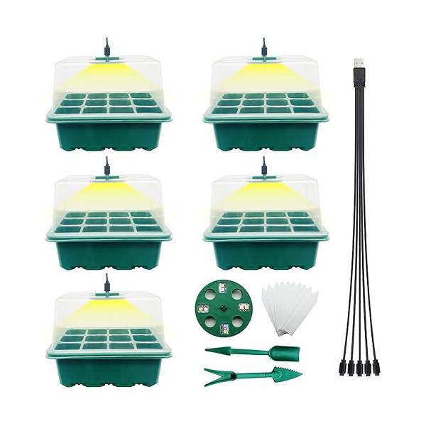 シンプル5個セット-8 LEDライト付/-/-・Color:5個セット-8 LEDライト付・8 つ植物育成ライト付き苗をより良く成長させるために、当社の新グレードの育苗ポットには、8 つの LED フルスペクトル防水栽培ライトが付属していま...