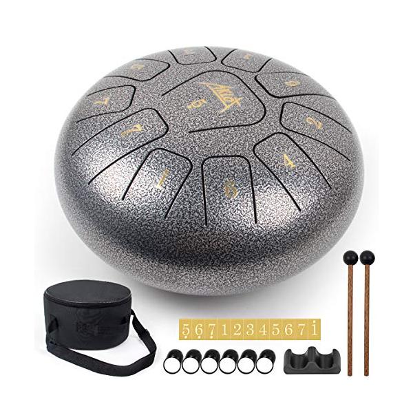 他サイト： AKLOT スリットドラム Ｃメジャー タングドラム 10インチ11音 打楽器 スチール製 収納バッグ付き 瞑想・ヨガ・癒し・祈り・治法・疲労療の商品画像