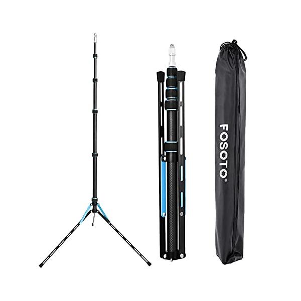 FOSOTO プロ三脚ライトスタンド ブルー撮影用ライトスタンド 222cm カーボン製 折りたたみ 5段自由伸縮 滑り止めゴムパッド付き 1/4