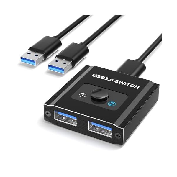 USB3.0 切替器ブラック/-/AYK-BIUSB-01・Style:USB3.0 切替器・パッケージ個数:1・双方向USB切替器・PC2台用USB 切替器を使えば、プリンター、マウス、キーボード、USBメモリなどのUSB対応機器を2台の...