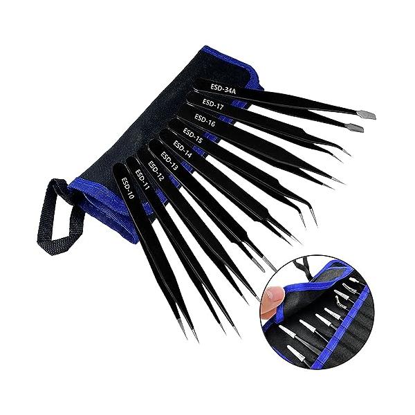 精密ピンセット内容9個セット。ESD-10、ESD-11、ESD-12、ESD-13、ESD-14、ESD-15、ESD-16、ESD-17、ESD-34A。収納袋付き。・材 質静電対策のESDコート、材質は耐酸、耐腐性に優れたステンレス製...
