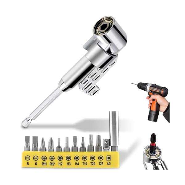 長い/-/1・Color:長い・セット内容1個105度直角ドリルビットアダプター+10個ドライバービット+1個360°回転アダプタ。・耐久性のある素材この角度ツールスクリューハブは高品質の亜鉛合金で作られており、優れた強度と耐摩耗性を持って...