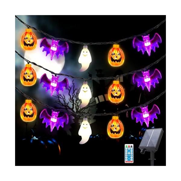 ハロウィン 飾り ソーラー ライト 30球全長6.5M ソーラー充電式 8点灯モード リモコン制御 ハロウィンソーラーイルミネーション LED