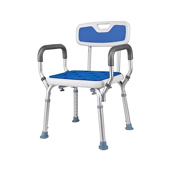 他サイト： シャワーチェア 6段階高さ調節可能 軽量 丈夫 お風呂椅子 背もたれ付き 取り外し可能 手すり シャワークリップと滑り止めマット付き アルミ合金の商品画像