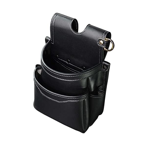 フジ矢 黒金 2段薄型腰袋&2段工具差しセット（AB-32BG/AH-62BG） フジ矢 腰袋薄型2段 黒金 LIGHT PU LEATHER SERIES AB-32BG : あかる