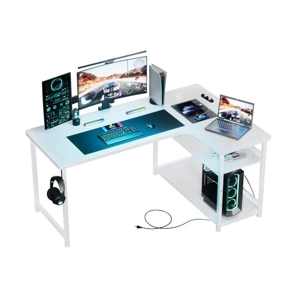 02ホワイト/110*79*74.5cm/DL001・Color:02ホワイト・パッケージ個数:1・高級感溢れるカーボン調＆人気の理由ファッショナブルなデザインと高級感あふれるカーボン調のゲーミングデスク。コンセント付き、可動式棚、モニター...