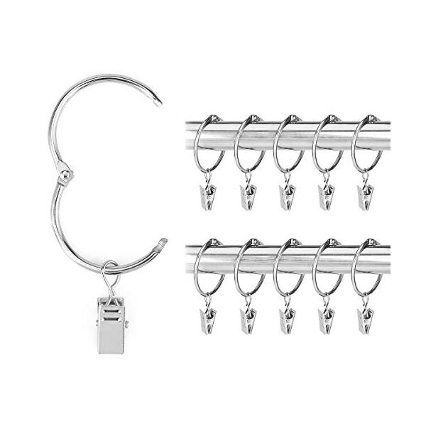 シルバー/10個/-・Size:10個・適用サイズ：リング部分が内径39mmと大きめで、33mm以内のポール・伸縮カーテン棒・突っ張り棒・伸縮棒などにご利用いただけます。・適用範囲広い：カーテンリングランナーはシャワーカーテン、窓カーテン、...