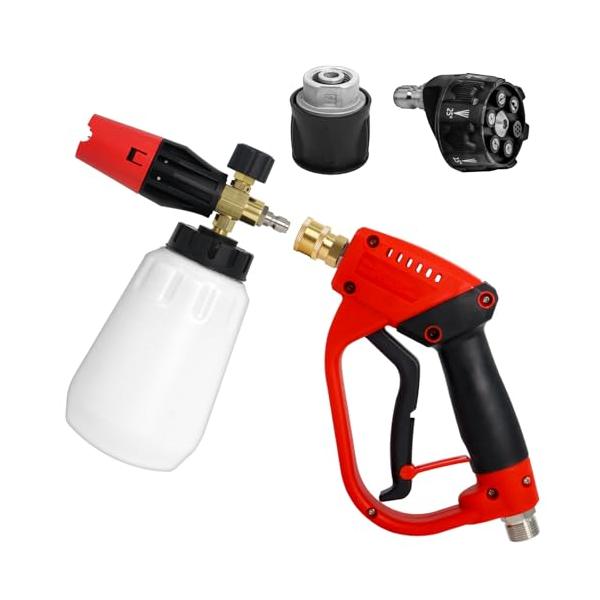 ガン赤い/-/无・高品質のアルミ合金アダプター＆Karcher対応M22-14mmコネクタこの洗車用高圧ショートガンは、耐久性に優れたアルミ合金製アダプターを採用しています。付属のM22-14mmネジタイプのコネクタは、Karcher Kシ...