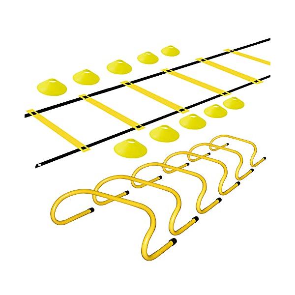 イエロー/-/-・Color:イエロー・?セット内容：ハードル*6個　ラダー*1個（3M6プレート） マーカーコーン*10枚 ?このトレーニングセットはスピードと敏捷性の向上に役立ちます。・トレーニングハードル：ハードルは軽量で耐久性があり...