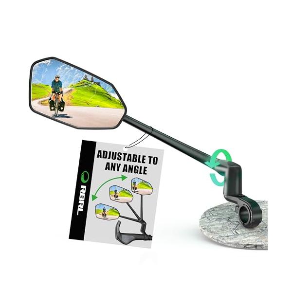 グリーン/大 Large/RL15-1・衝撃に強い設計特許取得済みの回転構造により、衝突時にミラーが回転するため、破損することなくミラーを保護します。衝撃や転倒にも強く、長持ちします・安全性と広い視界RBRL自転車ミラーは、超広角の大きなガ...