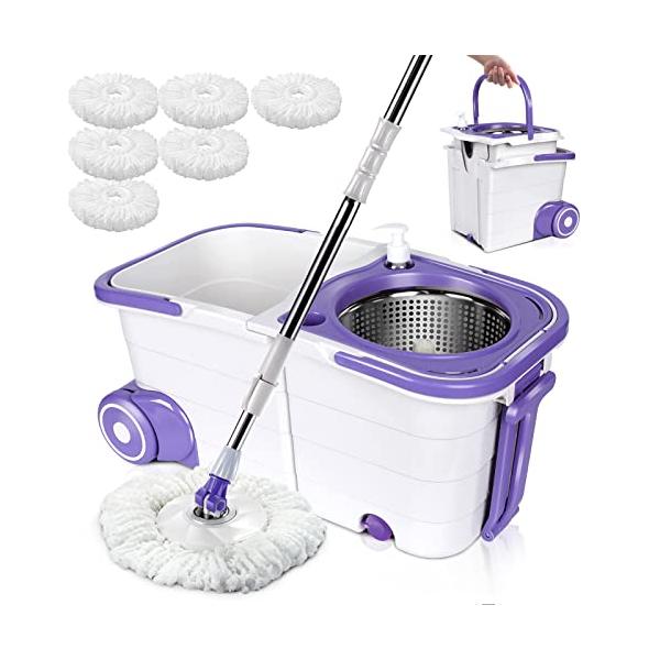 使い勝手の良い専用バケツと6枚の交換パッドが付いたフロアモップ