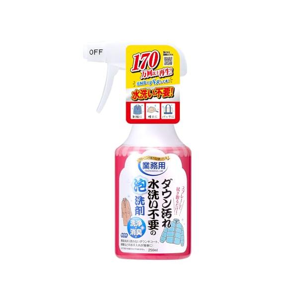 クリア/-/1010292・FlavorName:ダウン汚れ水洗い不要の泡洗剤 / 単品・パッケージ個数:1・商品仕様正味量/250ml、成分/界面活性剤2.3% ポリオキシエチレンアルキルエーテル・アルキルアミンオキシド・消臭剤、液性/中...