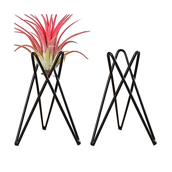 三脚・ブラック/-/-・Color:三脚・ブラック・?製品名前：エアプラントホルダーセット（植物無し）、?素材：鉄。・?スタイル・サイズ：三脚・ブラック：3.5*7*10cm。?パッケージに含まれるもの：プラントホルダー*2。製品にはエアプ...