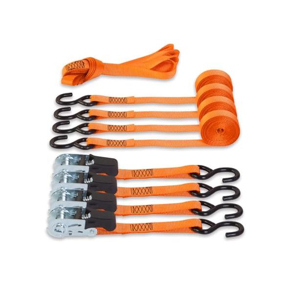 BIG RED ラッシングベルト 4.5m 幅2.5cm 4本セット 荷締めベルト タイダウンベルト ラチェットベルト 破断荷重680kg 最大