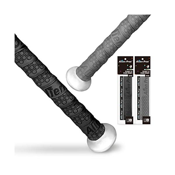 2-パック ブラック＆グレー・Style:2-パック ブラック＆グレー・プレカット &amp; 簡単交換 - Alien Pros 野球バットグリップテープを使えば、1分もかからずにバットが新品のように生まれ変わります。・パワーと自信のため...