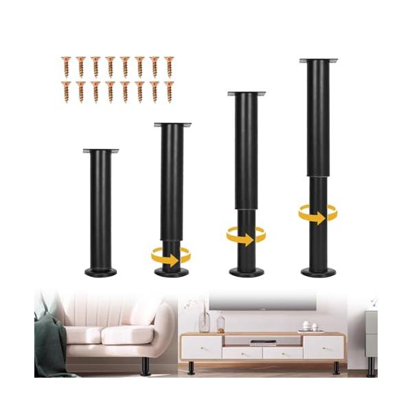 プラック/25-42cm/JPG4-08-0009-all・Color:プラックSize:25-42cm・高さ調整可能なアイアンレッグ｜継ぎ足し機能付き家具脚テーブル脚 セットにはプラックの脚4本と付属ネジ16本、DIY組み立てが簡単です。...