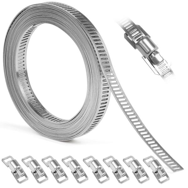 -/-/DX454・セット内容:ステンレスホースバンド幅:8mm 長さ:3M バンドの溝:4.7mm x 0.8mm バンド厚み：0.6mm  留め具8個・耐久性:高品質な304ステンレス鋼SUS304を採用して、耐食性に優れているため雨に...