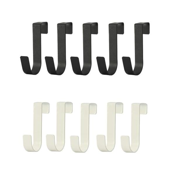 カジュアル黒/-/010・ドア裏のフック：黒と白のフック10個セット。厚さ約2センチのドアと折りたたみドアが使用できます。ドアと上部の隙間は約2 mm以上必要です。傘、バッグ、衣類、鍵、食器、タオルなどさまざまなアイテムを収納できるドアフッ...
