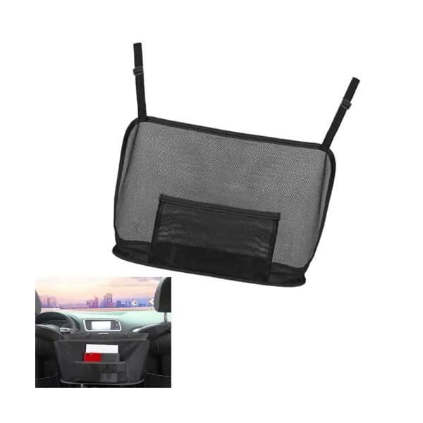 ブラック/-/Cp-001・Color:ブラック・大容量設計 フロントシート間に設置できる折り畳み式ネットポケット。スマートフォン、財布、小物などを整然と収納可能・簡単取付シートに掛けるだけの簡単装着で、工具不要。運転席と助手席の間にスッキ...