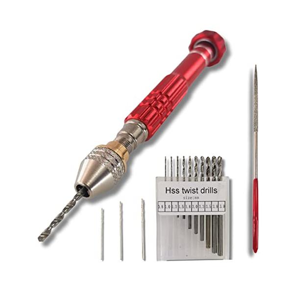 他サイト： kuriiro ピンバイス ハンドドリル 精密 0.8〜3.0mm刃セット ドリル プラモデル 工具 15点セット krs7 REDの商品画像
