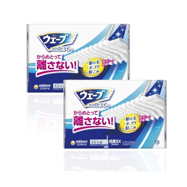 他サイト： ユニチャーム ウェーブ ドライシート フロア用 18枚入り 2個セットの商品画像