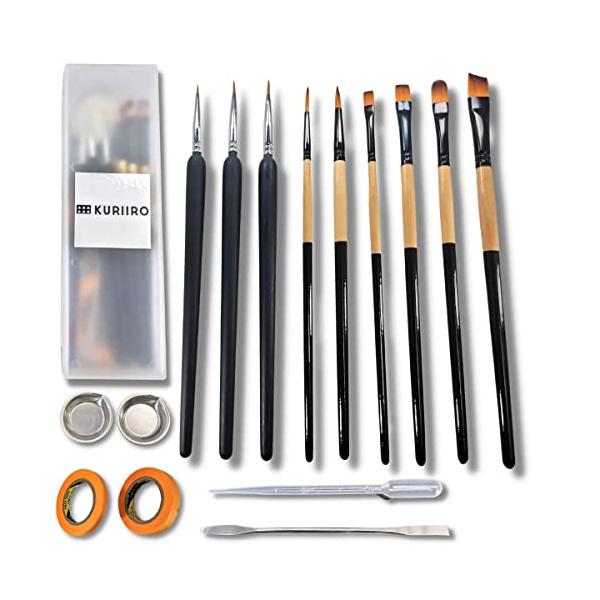他サイト： kuriiro 面相筆 塗装セット プラモデル 筆 平筆 塗料皿 撹拌棒 マスキングテープ 16点セット ナイロン krs3 セットの商品画像