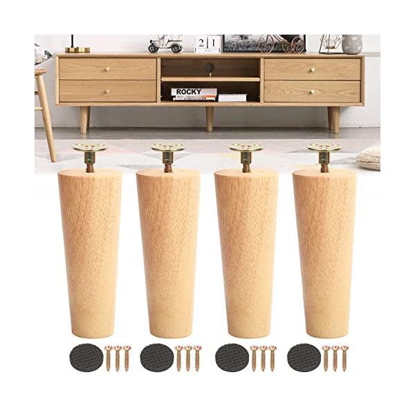 高さ15cm木の色/上部幅6cm、底幅4cm、高さ15cm/高さ15cm・Style:高さ15cm・製品仕様含める:4つの木製家具の脚（ボルト付き）、4つのスペーサー、4つのフロアマット、12つのネジ、サイズ：15cm高さ、ボルト仕様：M8...