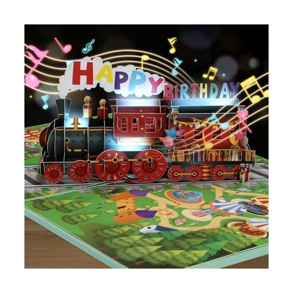 Kesote バースデーカード メロディ ライト付き 誕生日カード バースデーカード 立体 3D ポップアップカード 音楽付き 汽車