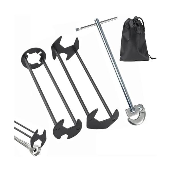 ブラック/-/-・シンクスパナ タイプB洗面器用スパナ タイプB：外径ナット34mmの水栓用3種類の金具付き；M22蛇口スパウト；外径ナット30mmのシャワー混合栓・180°スイベルヘッド180°スイベルヘッドは、連続的なラチェット動作によ...