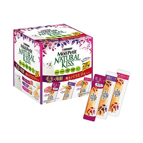 他サイト： モンプチ ナチュラルキッス 猫用おやつ 毛玉に配慮&amp;海鮮特大バラエティパック750g 10gx75本入の商品画像