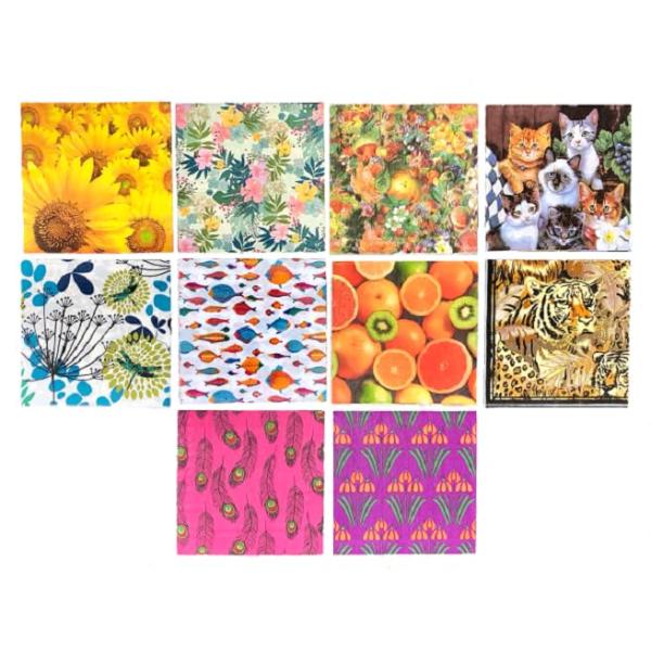混合カラー/33×33/ノーブランド品・サイズ　３３ｃｍ×３３ｃｍ・10種類　各1枚入　合計10枚・デコパージュなど自宅クラフトにも使えます