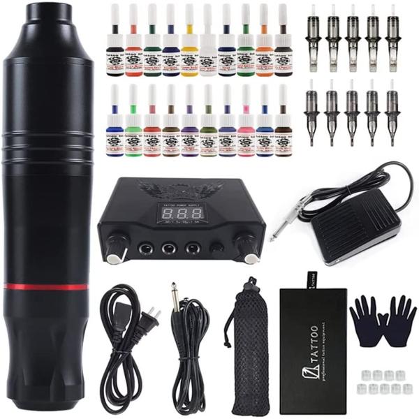 タトゥーペンキット 電動タトゥーマシン 付き20色顔料 電動タトゥー
