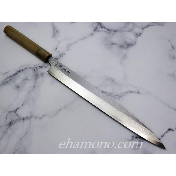 唯千里オリジナル本霞青二鋼墨流し切付柳刃300mm【黒檀八角