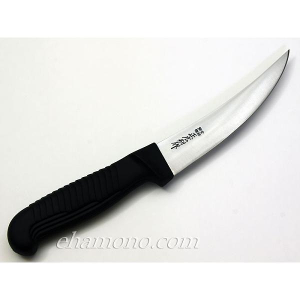 衛生的で握りやすいＰ柄（HACCP対応樹脂ハンドル）の頭取り小サイズです。反り身になった独特の形が使いやすく、プロの食肉現場はもとより、ハンターが獲物のイノシシや鹿をさばく際、皮はぎ兼骨透きとして使用するなど、幅広い使い道が人気のある包丁で...