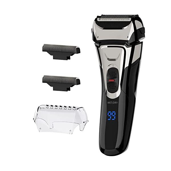 【チタンメッシュ3枚刃】メンズシェーバーは独立フローティング3枚刃のヘッドでお肌への負担も減らし、肌への負担も減らし、顔、首、顎の輪郭の曲面や小さな起伏を自動的に密着することで効率的に剃り切ります。根元からしっかり深剃れ、様々な向きに生える...