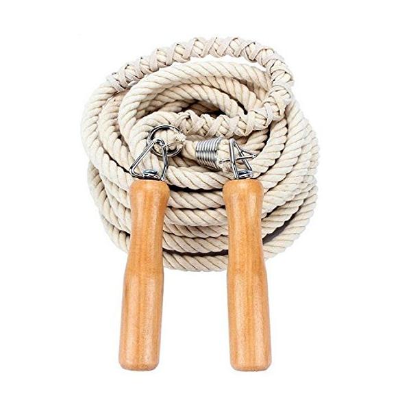 【商品概要】持ち手：木柄　ロープ：綿・麻　　カラー：ホワイトベージュ　自然素材のため多少の色の違いがございます。予めご了承下さい。サイズ：約10M（多少の誤差あり）　８〜１０人用　重さ：約700g縄の直径：約1cm　重みがあり回しやすく安定...