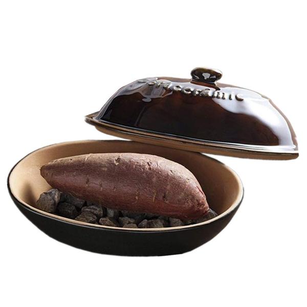 【商品概要】500Wの電子レンジで10分加熱して、蒸らすだけ！とっても簡単にホクホクの焼き芋が楽しめる「陶製焼きいも器」！陶器と天然石を使用した本格的なつくりで、素材の旨みが活きるやさしい味わいに仕上げてくれます。焼き芋だけでなく、とうもろ...