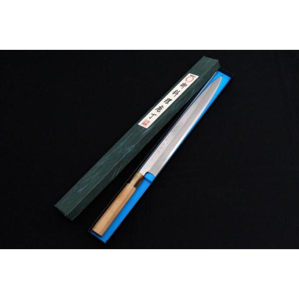 未使用品｜伯龍宗良 柳刃包丁 尺 霞 白銀鋼 平鏡面 水牛朴八角柄 箱付
