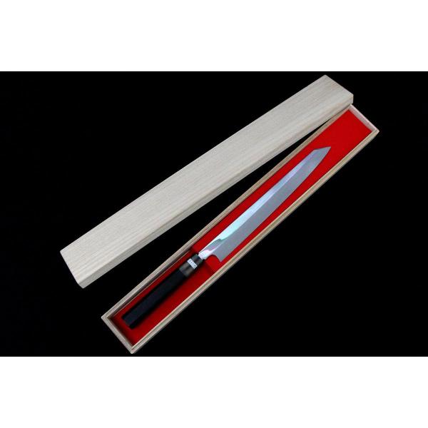 未使用品｜無銘 切付型柳刃包丁 九寸 水本焼 平鏡面 桐箱付 λA4937-2L4