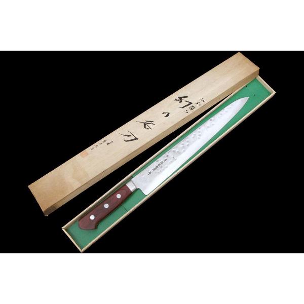 未使用品｜藤原照康 幻の名刀 筋引包丁 300mm 鍔付き柄 箱付 KN02