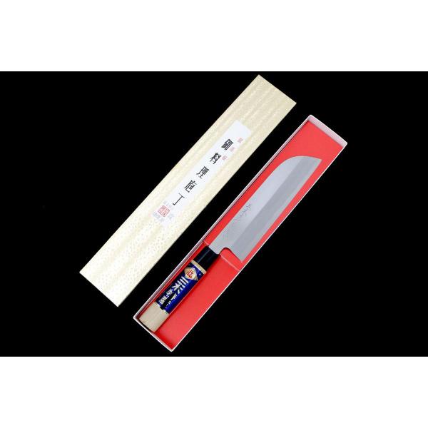 新品未使用 柳葉包丁 三木彦辰作 霞 刃渡り300㎜ 未使用品｜三木彦辰 鎌型薄刃包丁 霞 七寸 朴柄 箱付 KN02-C660-2L2B