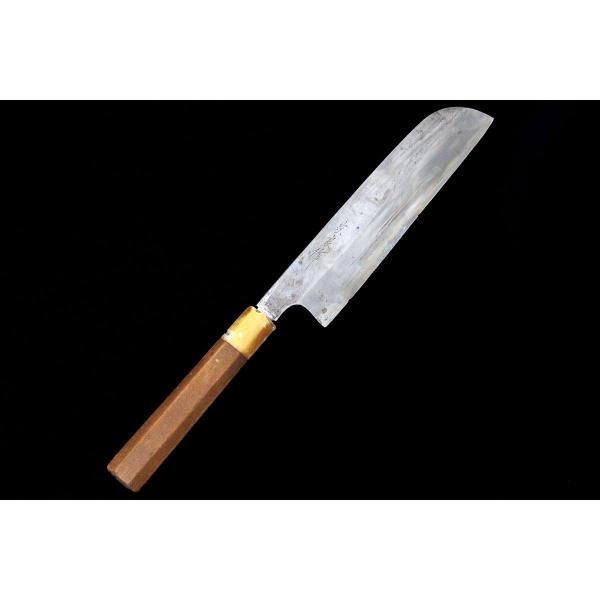 美品｜宗良 鎌型薄刃包丁 霞 七寸半 本鍛錬 朴柄 KN02-A10687-2L1D