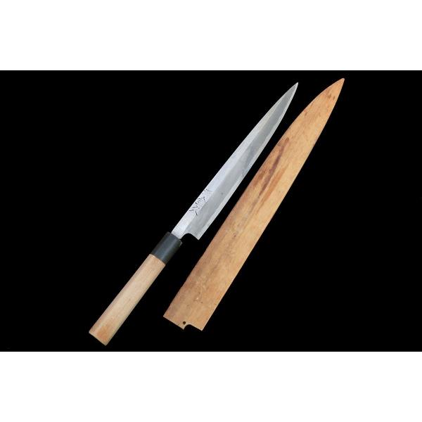 並品｜源金久 柳刃包丁 霞 七寸半 朴柄 鞘付 名入 KN02-B481-2L3B