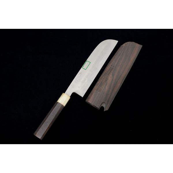 良品｜尚台正吉 薄刃包丁 本焼 八寸 錬 黒檀柄 黒檀鞘付 名入 KN02