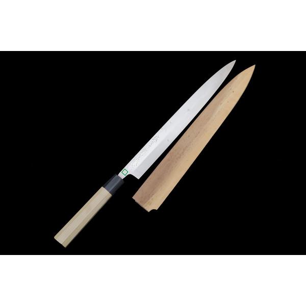 美品｜義門 柳刃包丁 本焼 尺一 純日本鋼 朴柄 白鞘付 名入 KN02-B4367