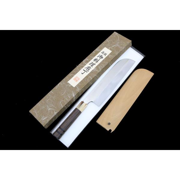 極美品｜高鳳正國 鎌型薄刃包丁 水焼本焼 八寸 黒檀柄 鞘付・箱付 KN02-B5716-2L4