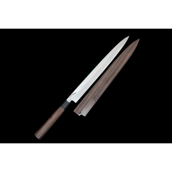 未使用品｜不動國行 河豚引包丁 本焼 尺一 黒檀柄 黒檀鞘付 KN02-B6080