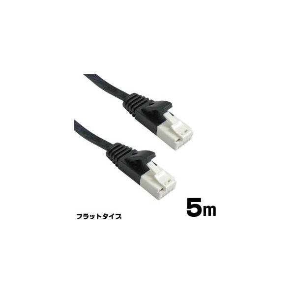 【メール便選択可】LANケーブル フラットタイプ 5m ブラック ツメ折れ防止 CAT6対応